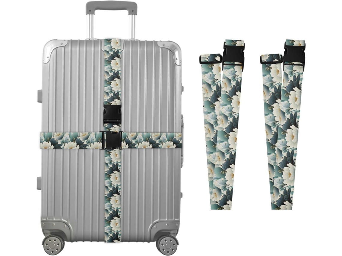 Conjunto De 2 Cintas Bagagem Com Estampa Floral Azul Para Malas, Cintas De Viagem, Acessórios Para Cintos, Conector De