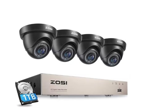 Sistema Vídeovigilância Zosi Com 4 Câmeras Pretas Incluí Disco Rígido Gravação Hdd 1tb