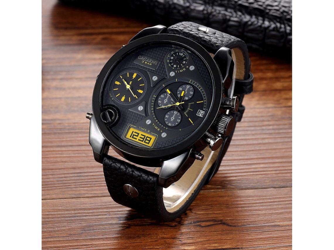Relógio Masculino Cagarny 6822 Com Calendário Diário, Pulseira, Duplo Fuso Horário, Mostrador Grande E Movimento De Quartzo.
