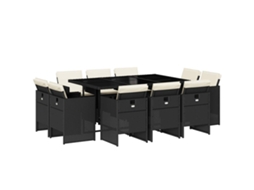 Conjunto de 11 Jantar para Jardim com Almofadões Vime Pe Preto MAISON EXCLUSIVE