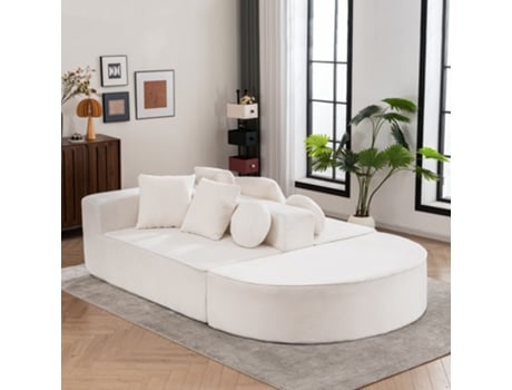 Sofá modular moderno, desmontado, com design de nuvem segmentada em tecido macio e felpudo para sala de estar ou quarto, Mobrio branco