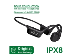 Fones de Ouvido Bluetooth Sem Fio Condução Óssea Microfone Visor Led MDUG (preto 32 Gb)