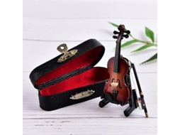 Miniatura de Violino em Madeira com Suporte e Capa - Coleção de Instrumentos Musicais Decorativos - 1 Peça - Preto