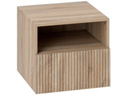 Mesa De Cabeceira Sem Puxadores, Prateleira Aberta, Gaveta, Fixação Na Parede, Marrom Claro.