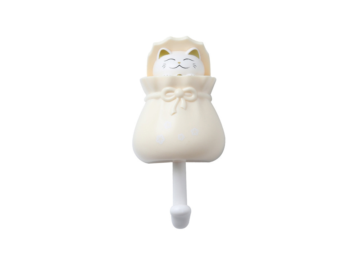 Gancho de Parede Cute Saco da Sorte Gato Autoadesivo Sem Furo Decorativo para Chapéus Chaves Toalhas Amarelo