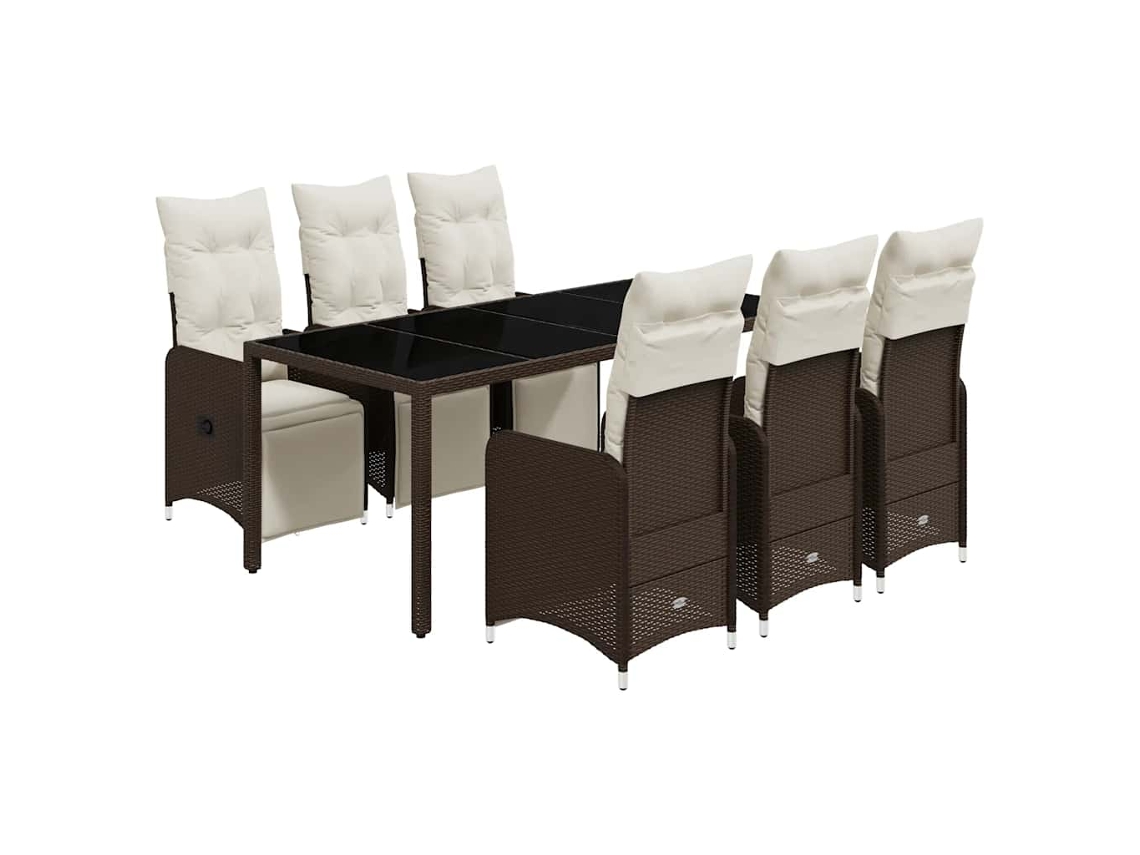 Conjunto de 7 Bistrôs de Jardim com Almofadões Vime Pe Castanho MAISON EXCLUSIVE