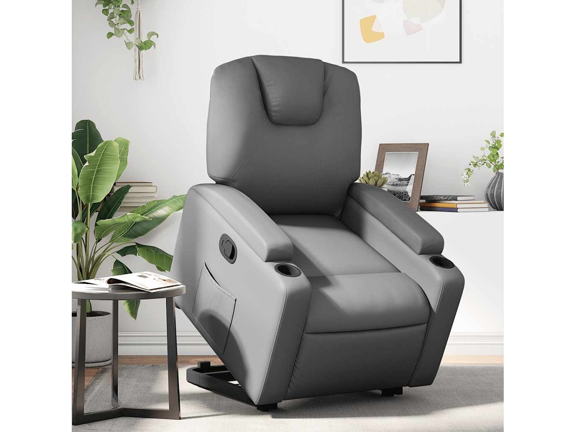 Vidaxl Poltrona Reclinável Elevatória Couro Artificial Cinzento
