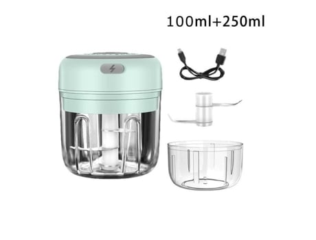 Mini prensa elétrica de alho sem fio, máquina elétrica de alho, picador de alimentos com lâminas afiadas - 250ML e 100ML verde YOUKUKE