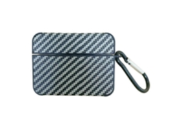 Estojo quadrado para fones de ouvido em couro sintético com fibra de carbono e gancho. GIECY