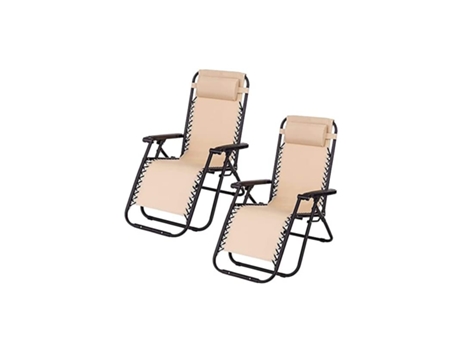 Conjunto de 2 Cadeiras Reclináveis de Gravidade Zero Espreguiçadeiras Dobráveis com Travesseiro Bege SELEOK