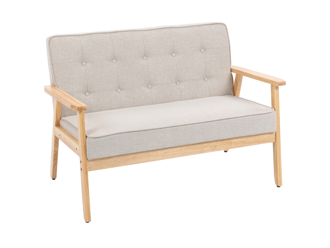 Sofá 2 Lugares Linho Sintético S/MARCA, estilo nórdico, pernas e braços de madeira (113x67x78 cm)