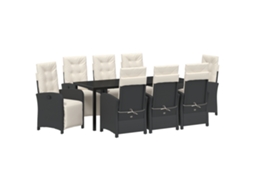 Conjunto 9 Conjunto De Jantar Para Jardim Vidaxl Preto Vime Pe (200 X 80 X 73 Cm)