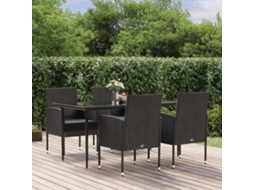 5 Pcs Conjunto De Jantar P/ Jardim C/ Almofadões Vime Pe Preto Dkd Home Decor