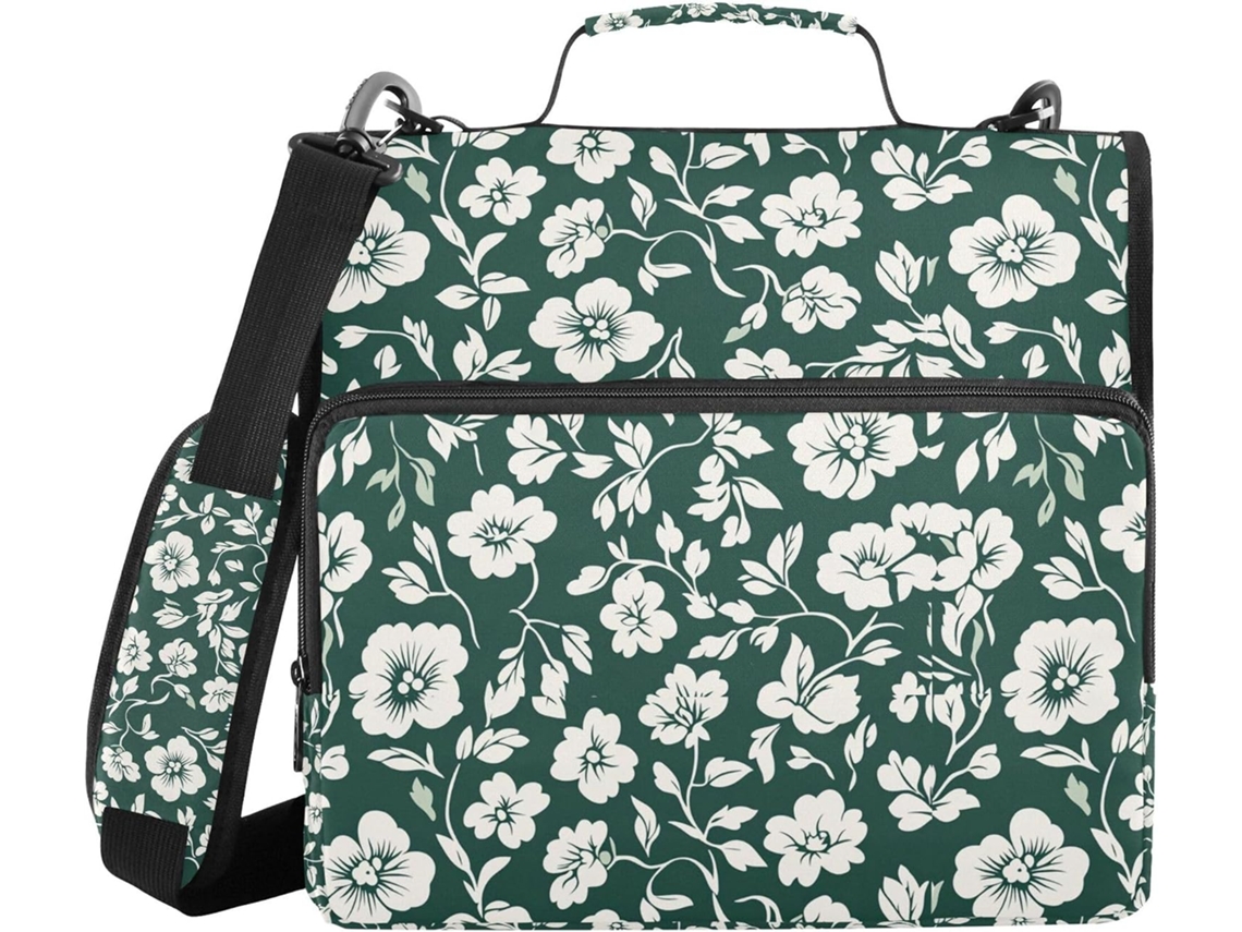 Pasta Organizadora Floral Verde Escura E Branca Com Alça De Ombro Mão, Grande Capacidade, 3, 8cm De Largura, 3 Estojos