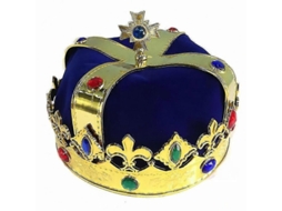 Coroa de Rei para Festa à Fantasia, Chapéu Decorativo para Adultos e Crianças, Material Plástico e Algodão, 19x13,5cm, Azul