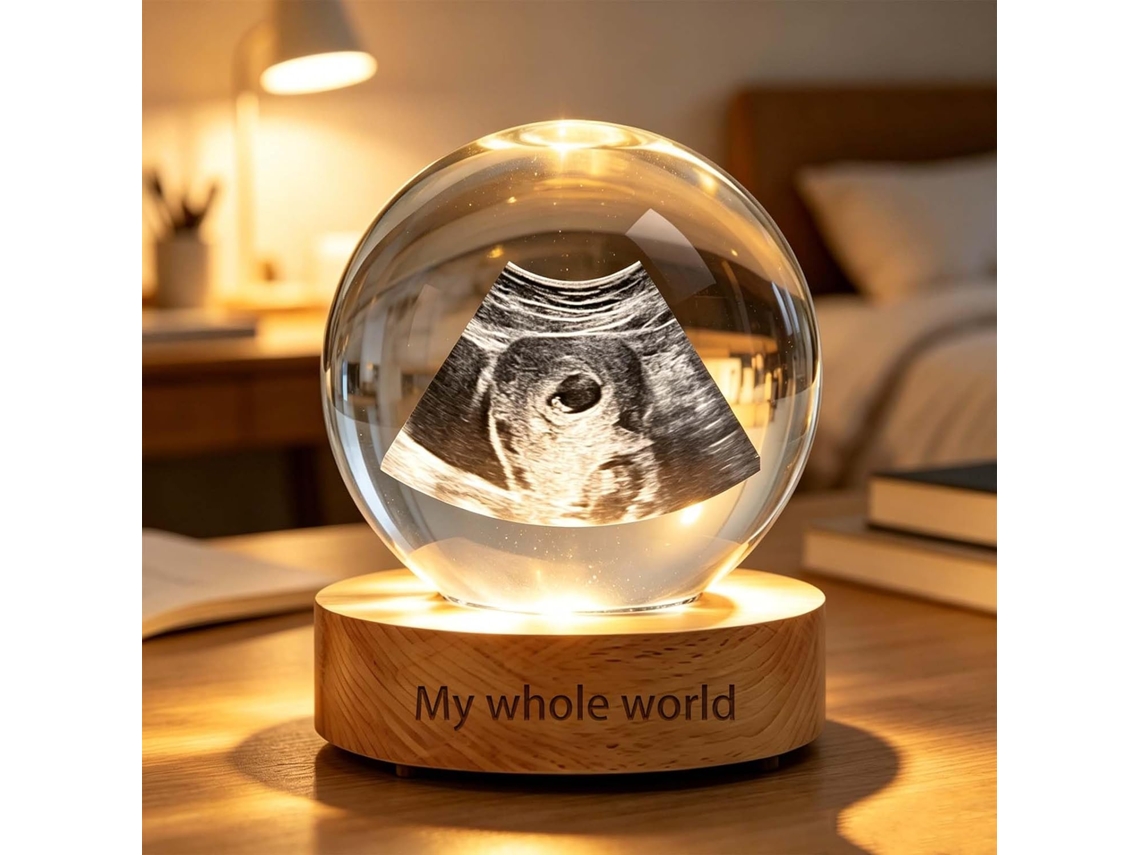 Luminária Noturna Personalizada Com Bola De Cristal E Foto Gravada A