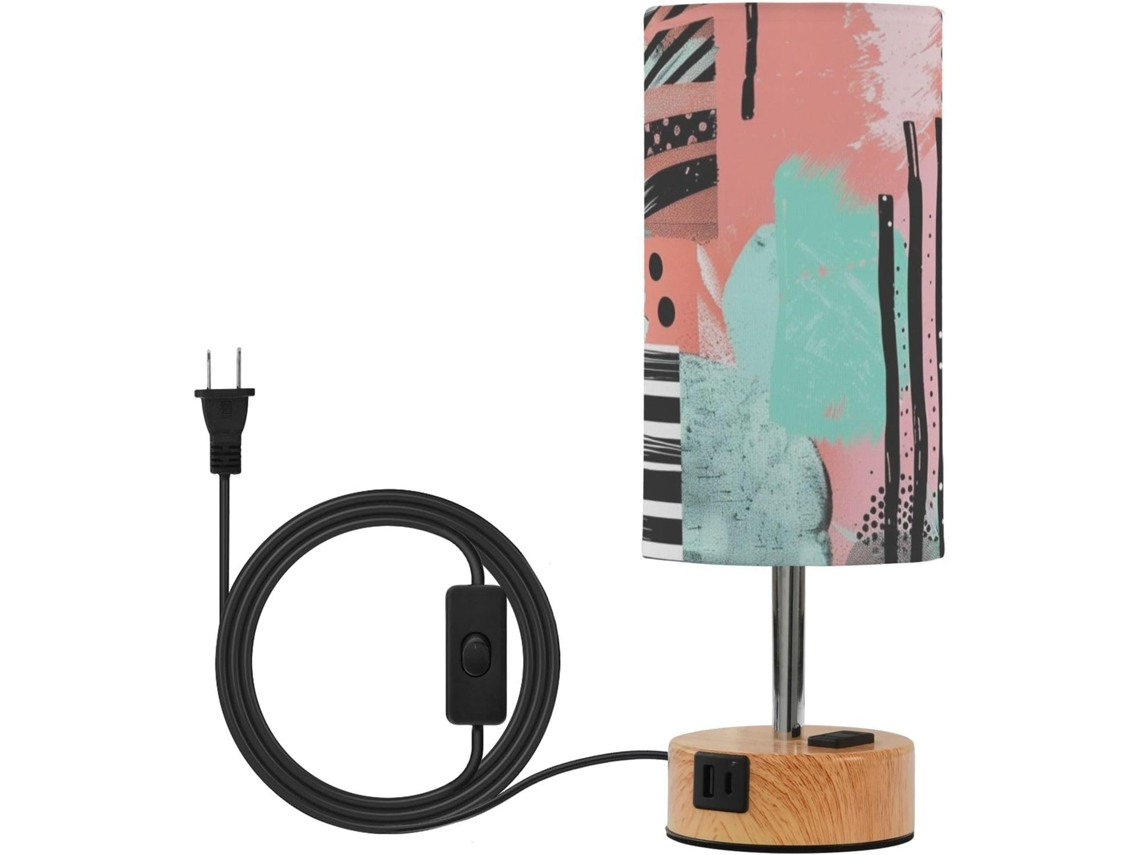 Abajur De Mesa Colorido Com Estampa Bolinhas E Formato Diferenciado, Com Portas Usb C E A, Lâmpada Led Inclusa, Ideal