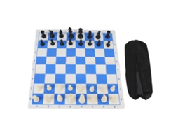Xadrez de mesa de 75mm com tabuleiro de 42cm azul e branco para reuniões | S/MARCA