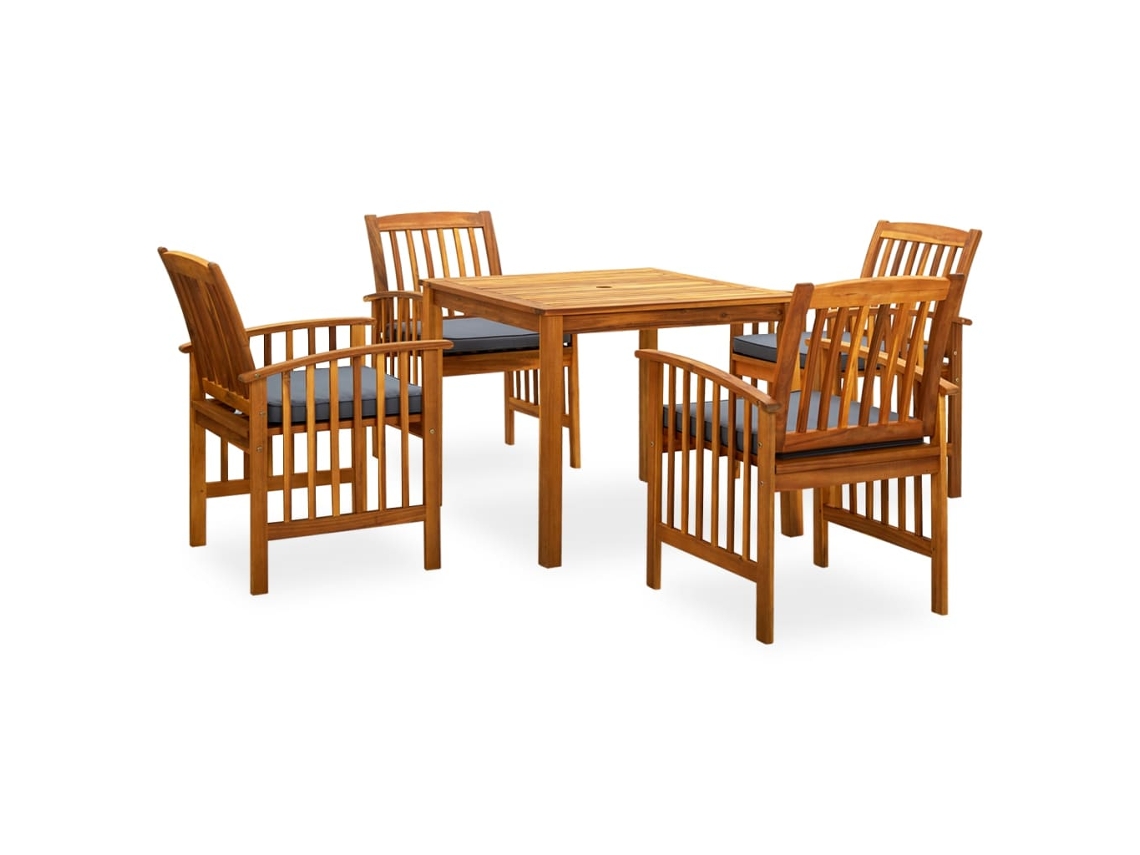 Vidaxl 5 Pcs Conjunto De Jantar P/ Jardim C/ Almofadões Acácia Maciça