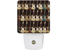 Luminária de parede com plugue, formato de guitarra, sensor crepuscular, luz LED branca quente, lâmpada de baixo consumo.