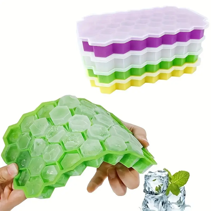 Forma De Gelo Hexagonal Silicone Com 37 Compartimentos Para Moldar Cubos E Esferas, Preta
