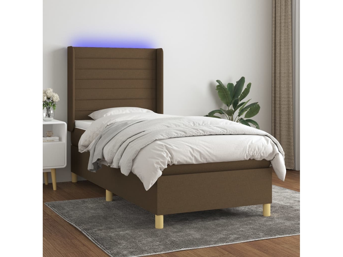 Vidaxl Cama Box Spring C/ Colchão/led 80x200cm Tecido Castanho escuro