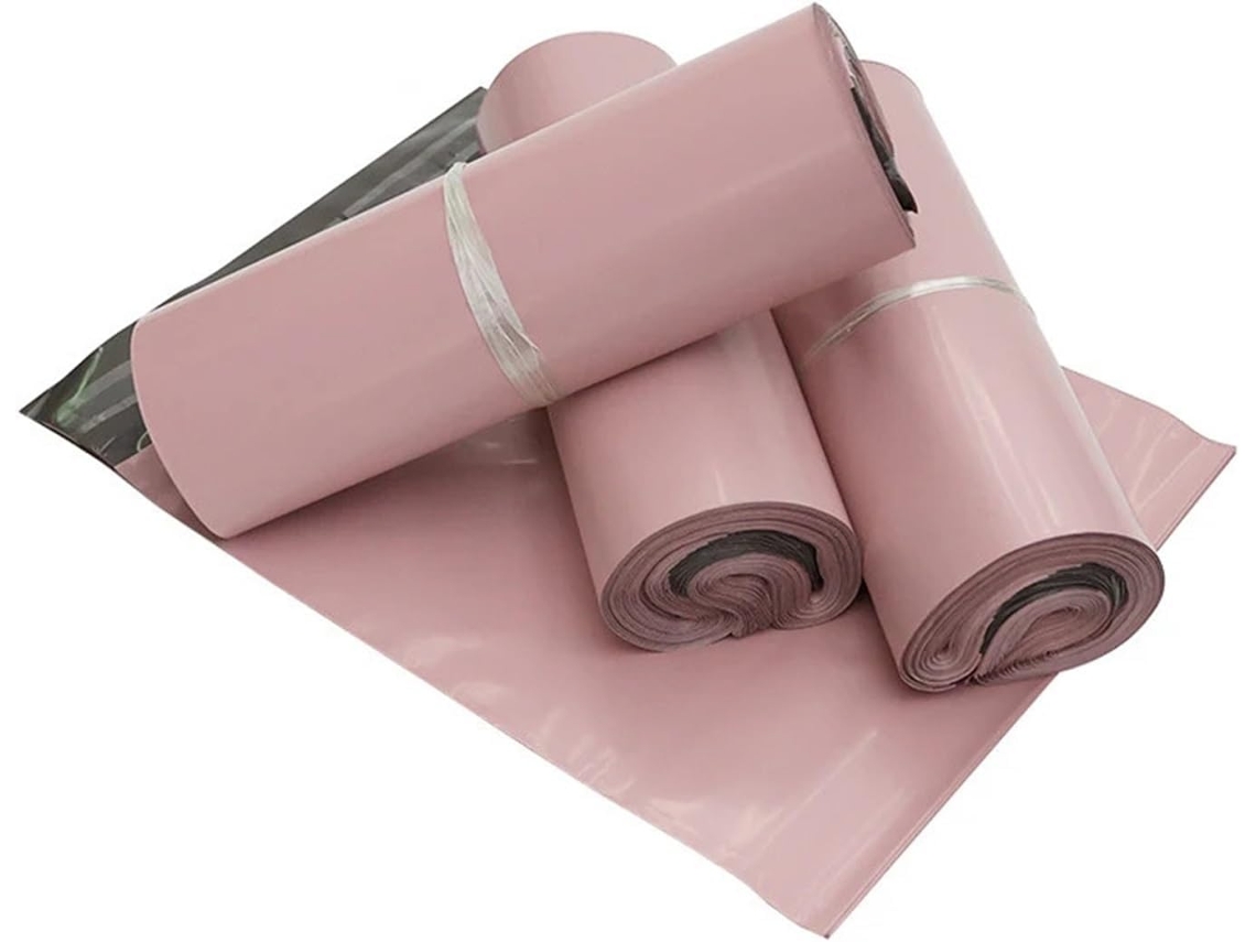 Pacote com 10 envelopes autoadesivos rosa claro para envio, ideais para pequenas empresas e embalagens.