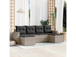 Vidaxl 6 Pcs Conj. Sofás Jardim Com Almofadões Vime Pe Cinzento-claro
