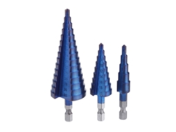 Conjunto de 3 Brocas Escalonadas com Encaixe Hexagonal 1/4" e Revestimento Nano Azul, Tamanhos 4-12/4-12/...