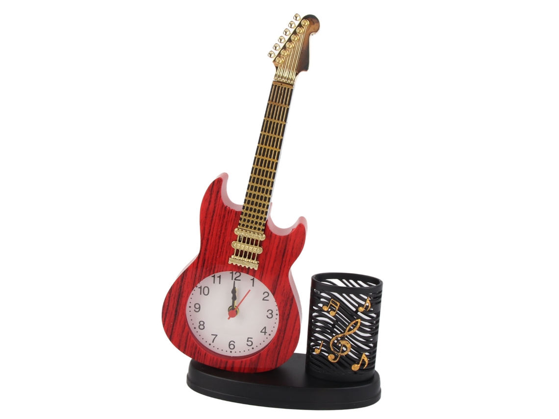 Relógio de Mesa Vintage Forma Guitarra com Suporte Lápis