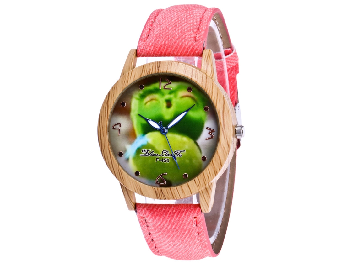 Relógio de Pulso Fashion com Mostrador de Rosto Sorridente Pulseira de Couro Rosa