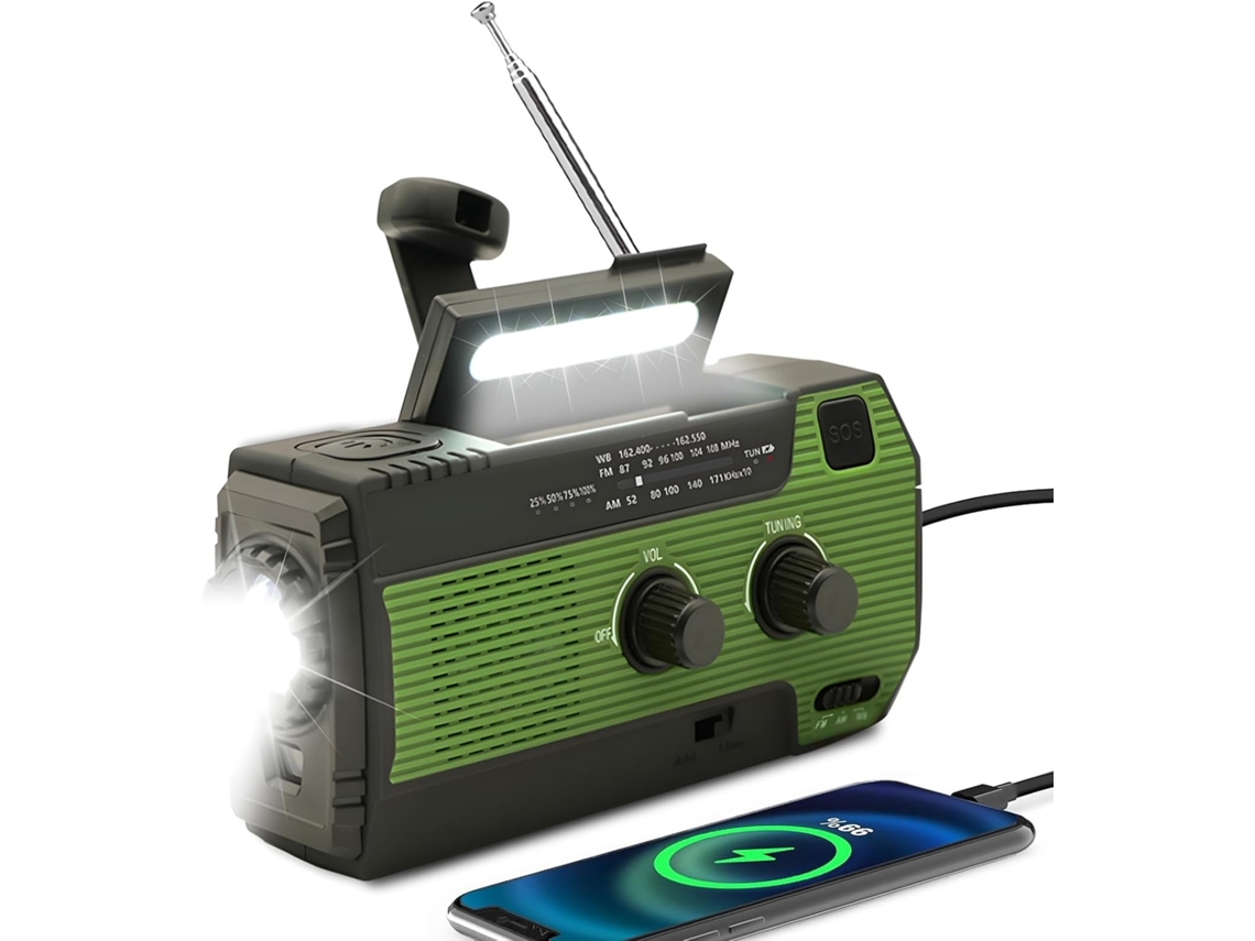 Rádio solar movido a energia eólica, emergência, manivela autossuficiente com lanterna LED, alarme SOS AQUAFORGE