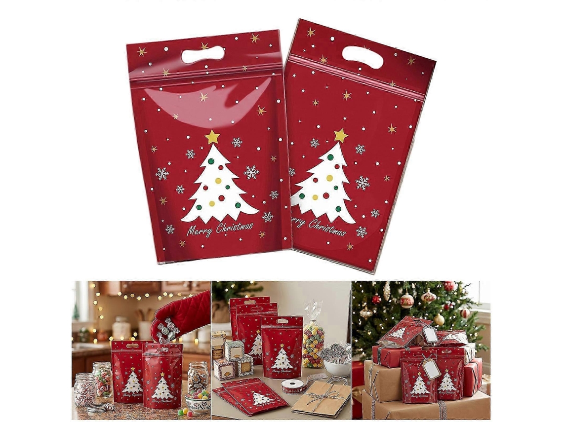 Sacos De Presente De Natal De Plástico Multicolor, 50 Unidades, Com Alça E Base Plana