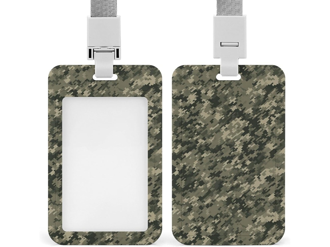 Porta Crachá Militar Camuflado Em Madeira, Protetor De Cartão Vertical Com Cordão, Capa Plástica Impermeável, Estojo