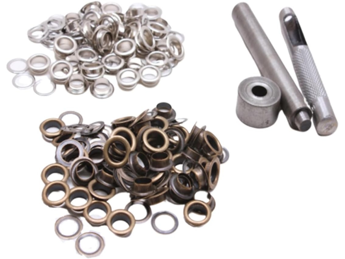 Kit Com 100 Ilhós De 4 Mm Diâmetro Interno, Ferramentas Inclusas.
