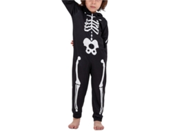 Laxiscreed Pijama Infantil Caveira Para Halloween Com Estampa De Esqueleto Em Poliester Preto Para Crianças 10-12 Anos