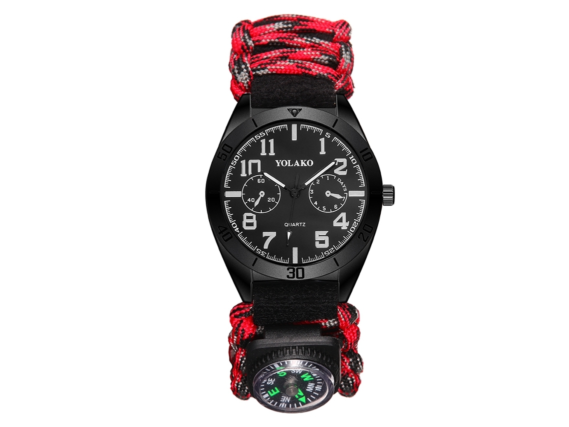 Relógio De Pulseira Para Homens Com Bússola Esportivo Outdoor Trekking Montanha Camping Vermelho