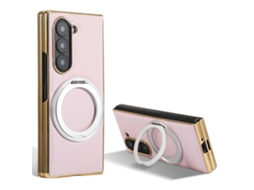 Capa Magnética Com Suporte Giratório E Textura Napa Para Samsung Galaxy Z Fold6 5g, Capa Traseira De Pc Com Tpu E Pu, Rosa