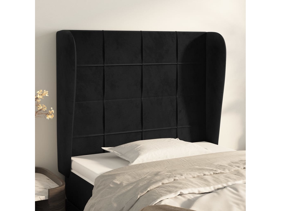 Cabecero con Alas de Terciopelo 103x23x118/128 cm Negro