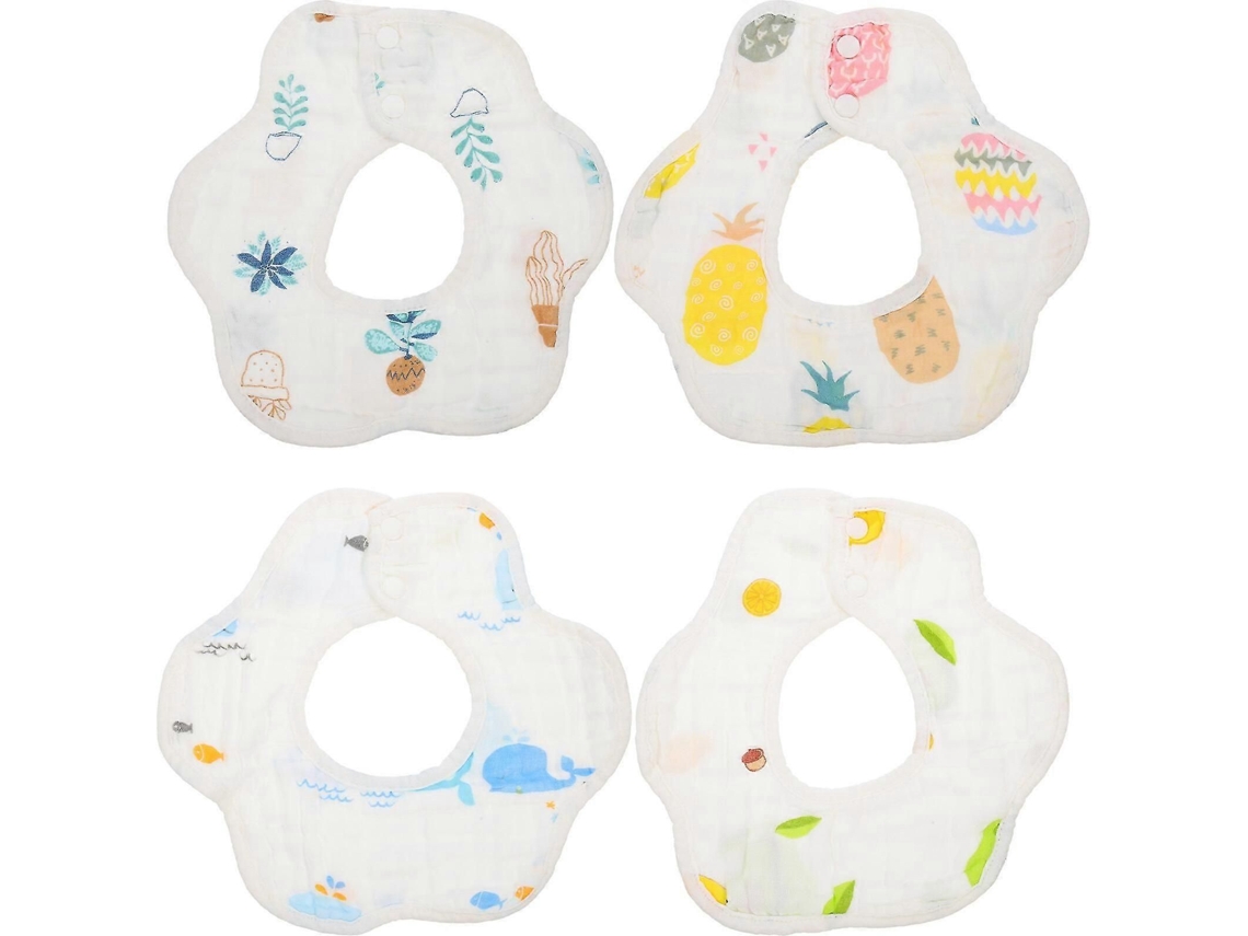 4pcs Algodão Bebê Babadores Desenhos Animados Rotativo Bebê Babadores Absorvendo Água Babadores Infantis