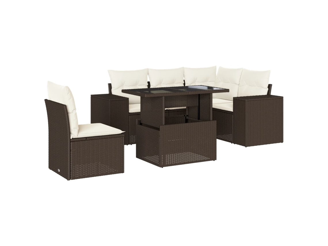 Conjunto de 6 sofás de jardim com almofadões Vime Pe Castanho MAISON EXCLUSIVE (80x200 cm)