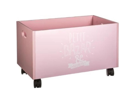 Caixa De Arrumação Rosa Sobre Rodas Em Mdf Dim C48x L30 X A28 Cm Pegane