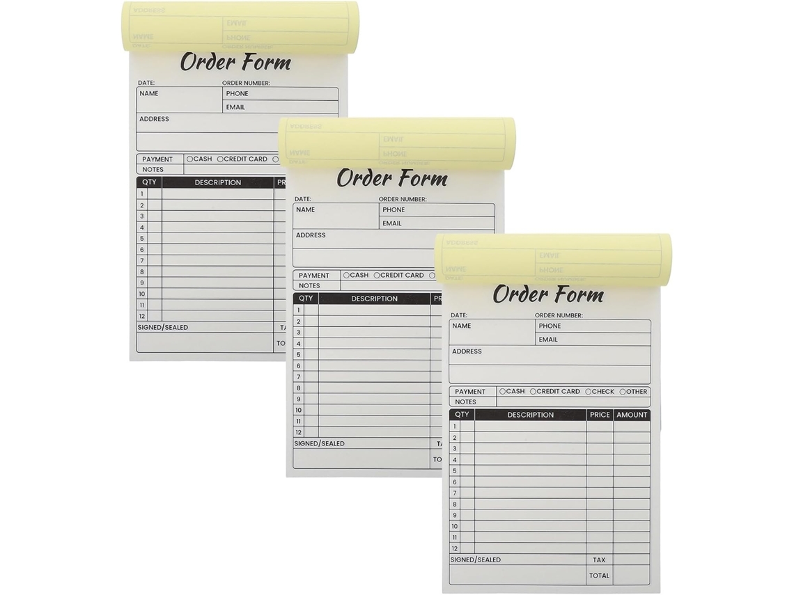 3 Peças Carnet De Commandes À Deux Feuillets, Papel Branco