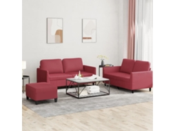 Vidaxl 3 Pcs Conjunto Sofás C/ Almofadões Couro Artif. Vermelho Tinto