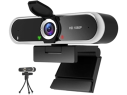 Webcam Bestvite 1080P com microfone e capa, plug and play com correção automática de luz para laptop ou desktop para transmissão ao vivo