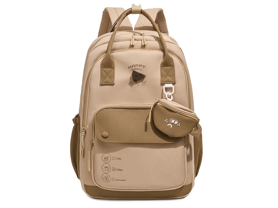 Mochila Estilo Universitário Com Porta-moedas, Impermeável, De Grande Capacidade, Adequada Para Uso De Estudantes No Campus Caqui