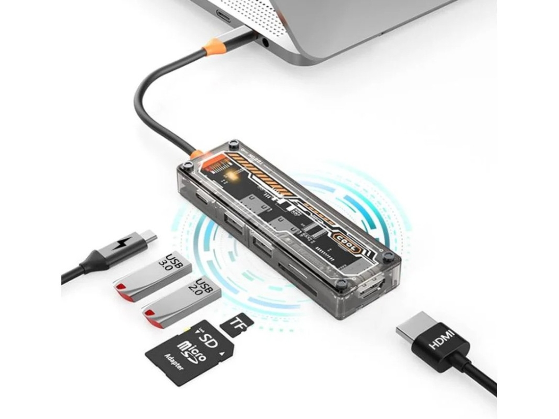 Hub Usb C Hub Usb C 6 Em 1 Usb 3.0 2.0 Hdmi 4k Sd/tf 100w Pd Estação De Acoplamento Para Laptop Cinza Bestvite