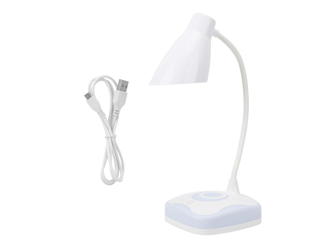 Lâmpada de Mesa LED com Controle Táctil, 3 Níveis, Carregamento USB, Proteção Ocular, Luz Noturna Azul