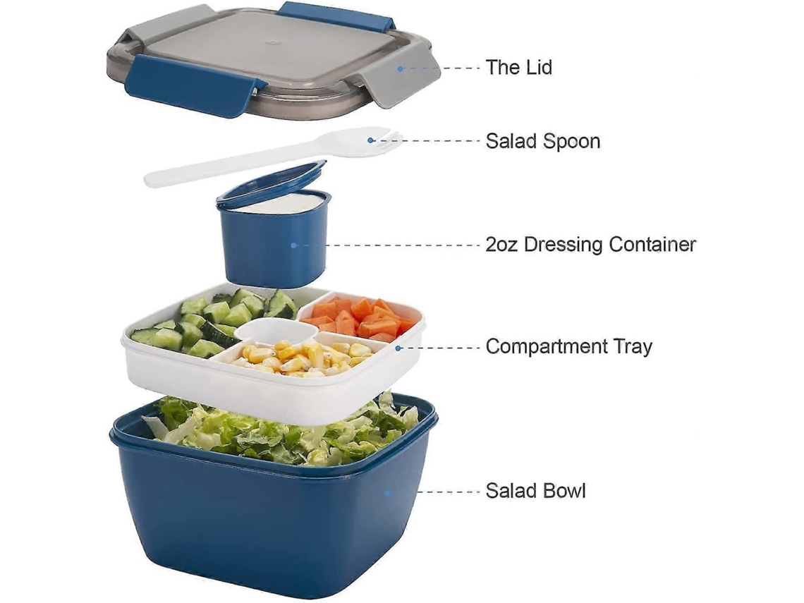 Recipiente De Almoço Para Salada, 3 Compartimentos, À Prova De Vazamentos, Com Recipiente De Molho
