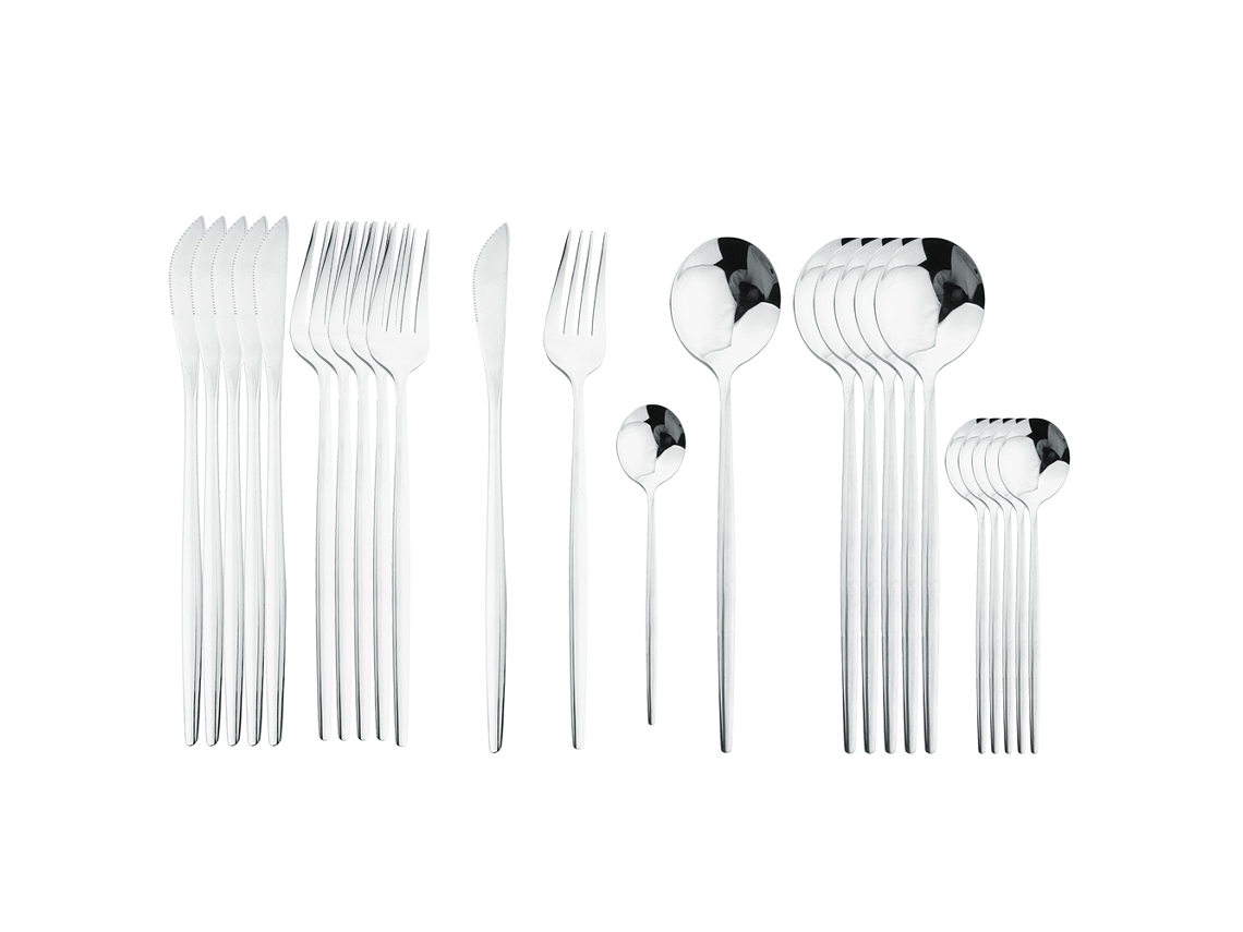 Conjunto de Talheres de Aço Inoxidável com 24 Peças, Incluindo Faca, Colher e Garfo. MDUG (prateado)